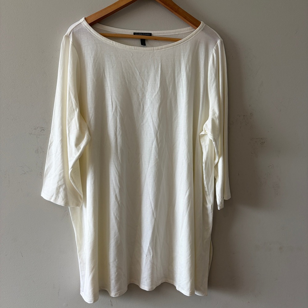 Eileen Fisher Tencel Lyocell Tunic Top Minimalist Ivory Cream 2X Side Slits
